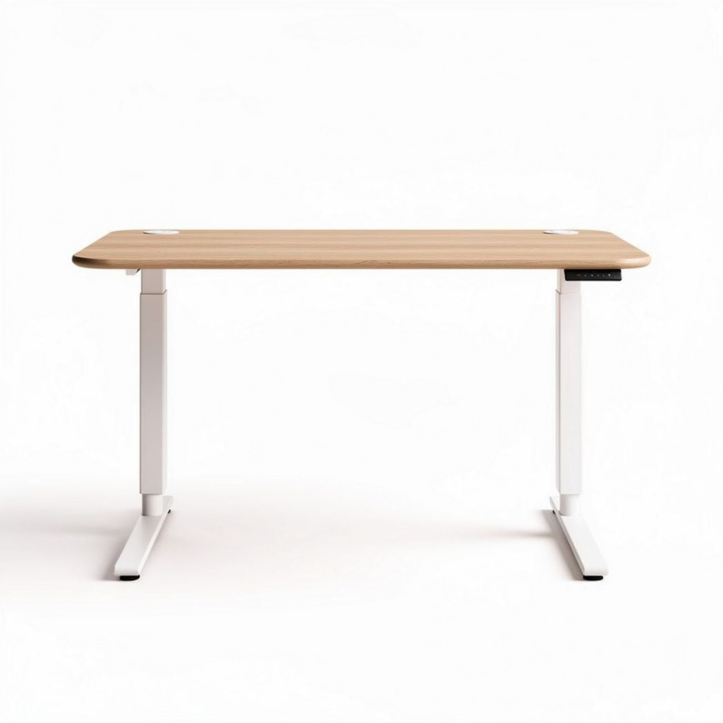 In hoogte verstelbaar bureau 120 x 60 x 75cm met houten blad en metalen basis