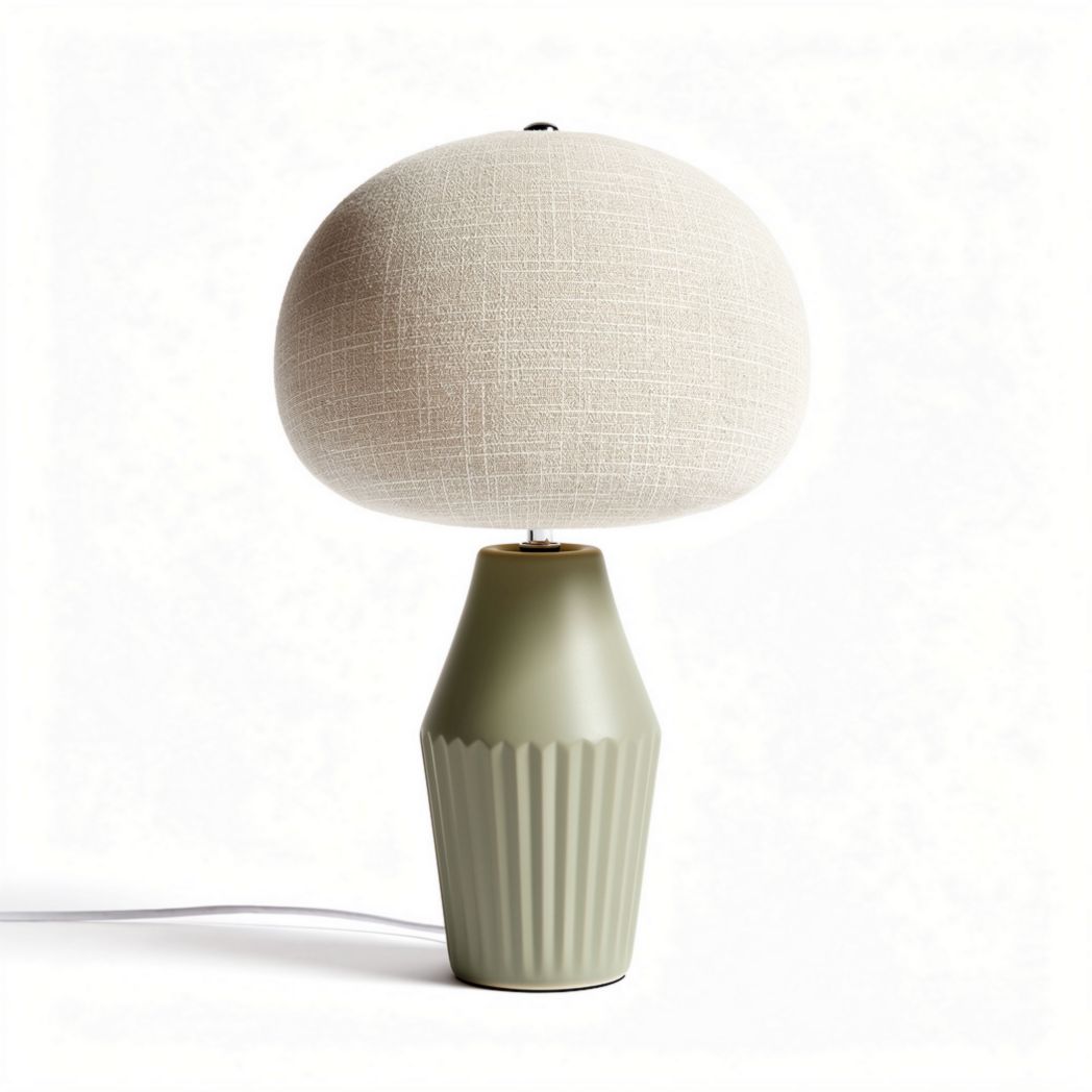 Tafel lamp met stoffen kap en keramische basis in olijfgroen 25 x 25 x 40cm