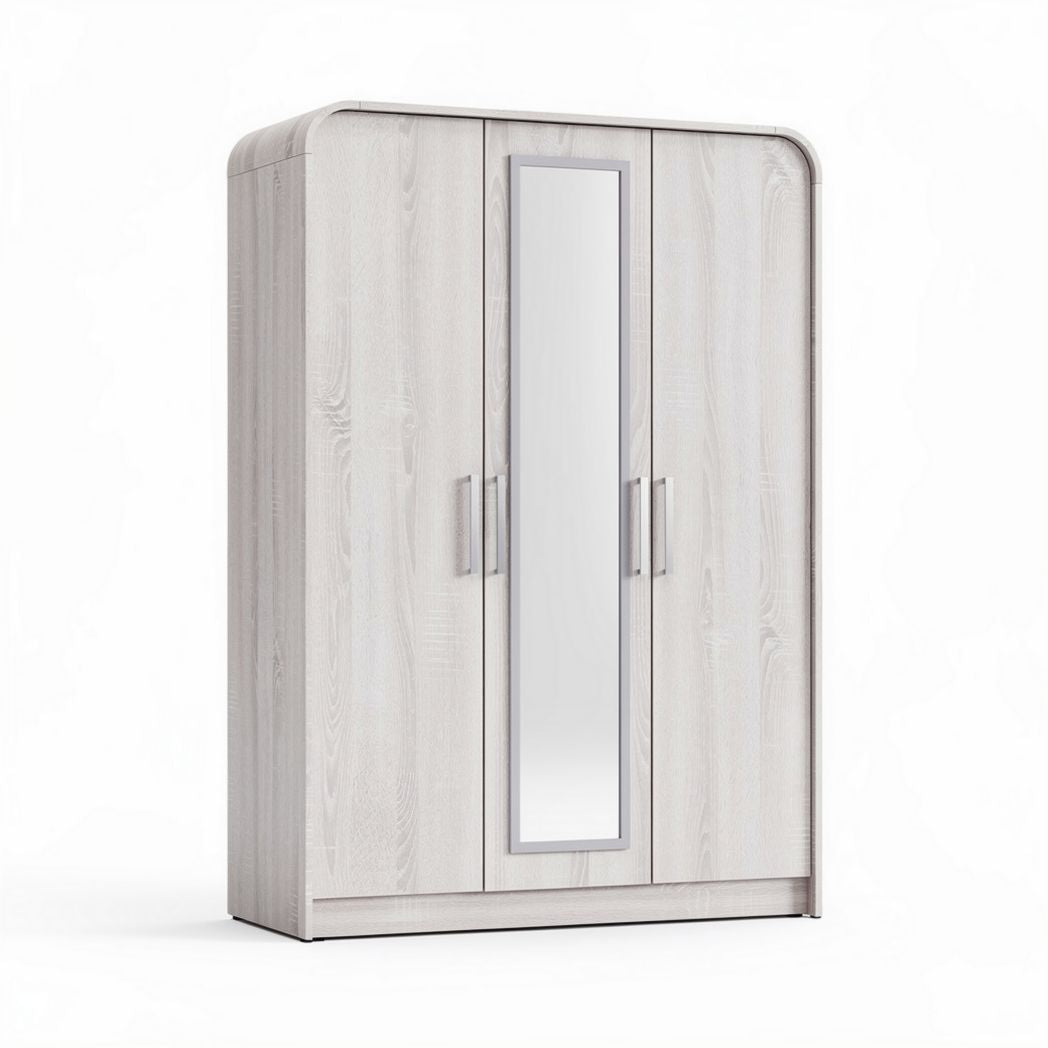 Kast van melamine met spiegel 150 x 60 x 200 cm in lichtgrijs houtlook