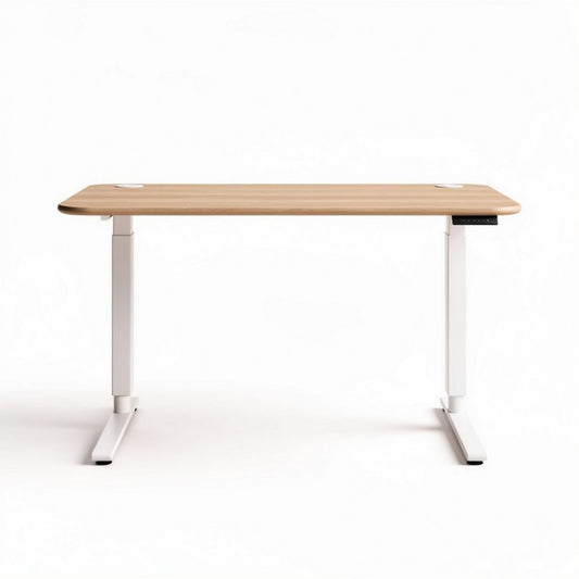 In hoogte verstelbaar bureau 120 x 60 x 75cm met houten blad en metalen basis