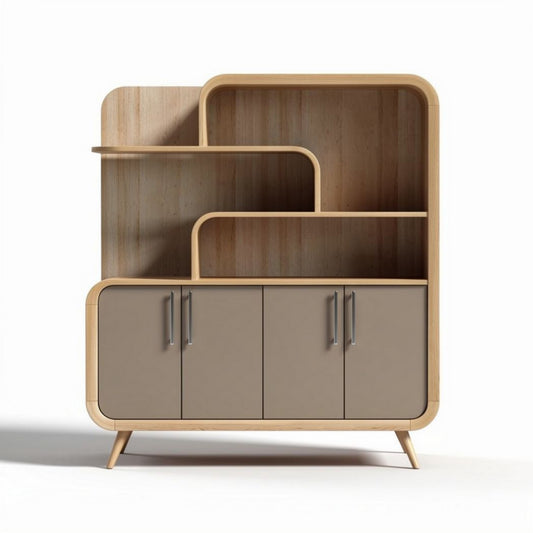 Moderne boekenkast van hout in beige en bruin 120 x 40 x 180cm