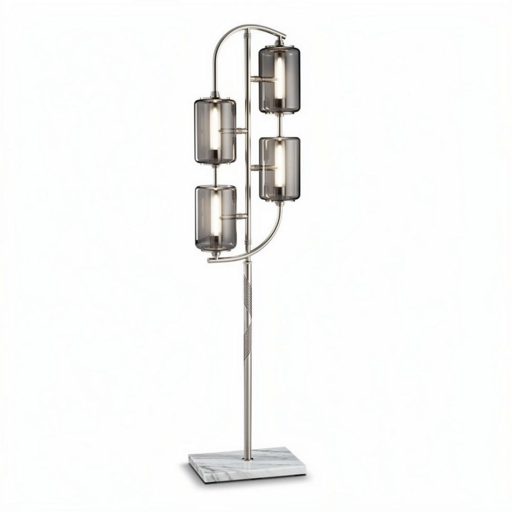 Vloerlamp met vier glazen lampen en marmeren voet 40 x 40 x 160cm