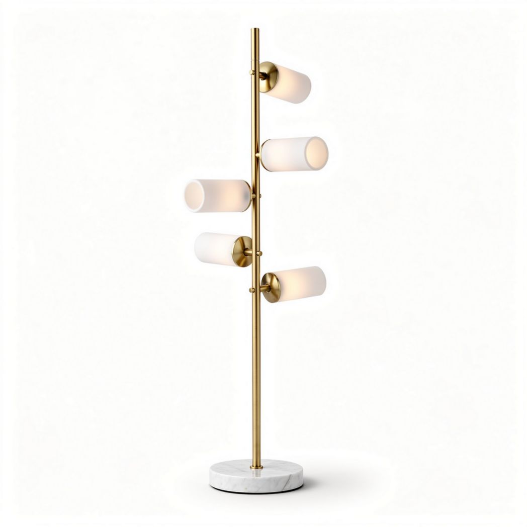 Staande lamp van metaal en glas met vier lampenkappen 150 x 30 x 30cm