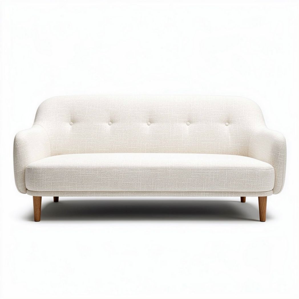 Banken gestoffeerd in lichtgekleurde stof 180 x 80 x 75cm met houten poten