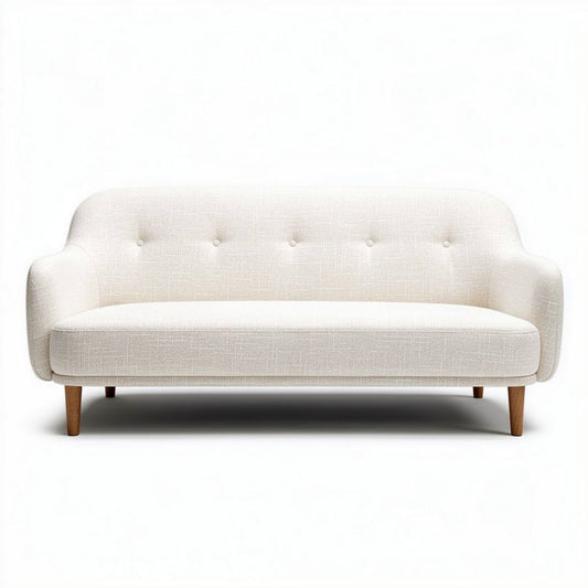 Banken gestoffeerd in lichtgekleurde stof 180 x 80 x 75cm met houten poten