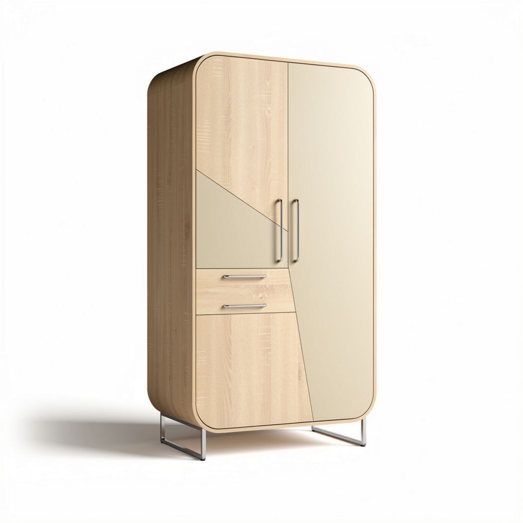 Houten kast met spiegeldeuren en twee lades 80 x 40 x 180cm