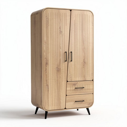 Kast in licht hout met 2 deuren en 2 lades afmetingen 80 x 40 x 180cm