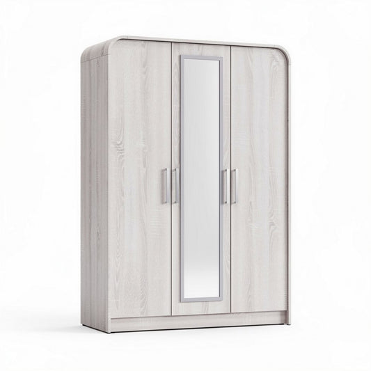 Kast van melamine met spiegel 150 x 60 x 200 cm in lichtgrijs houtlook
