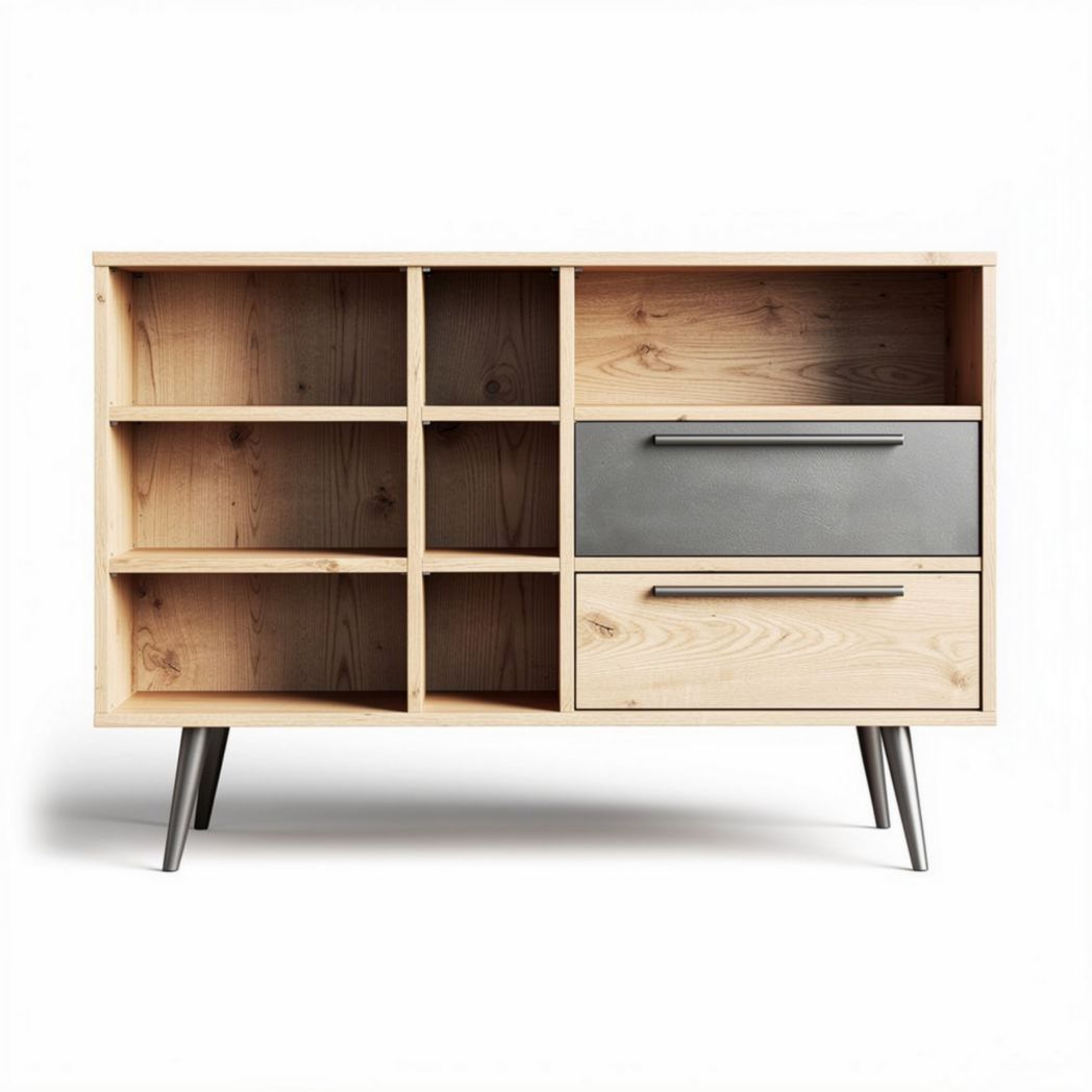 Houten tv-meubel met metalen lades en open vakken 80 x 40 x 70cm