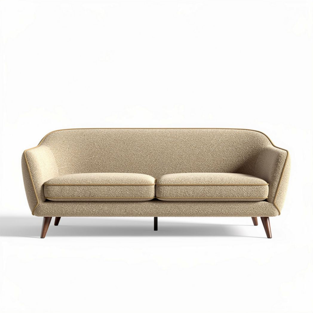 Beige stoffen bank met houten poten afmetingen 200 x 90 x 85cm